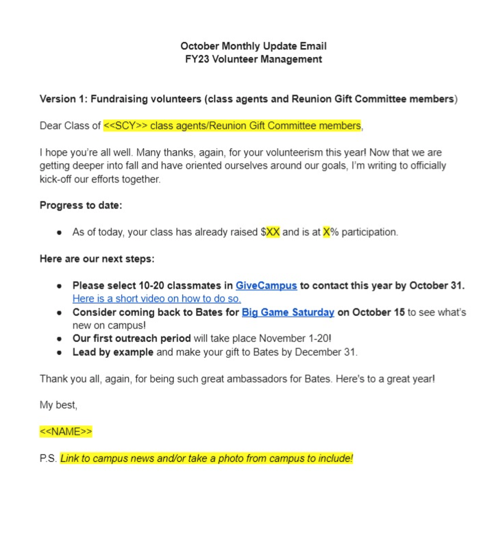 Example of a monthly email template.