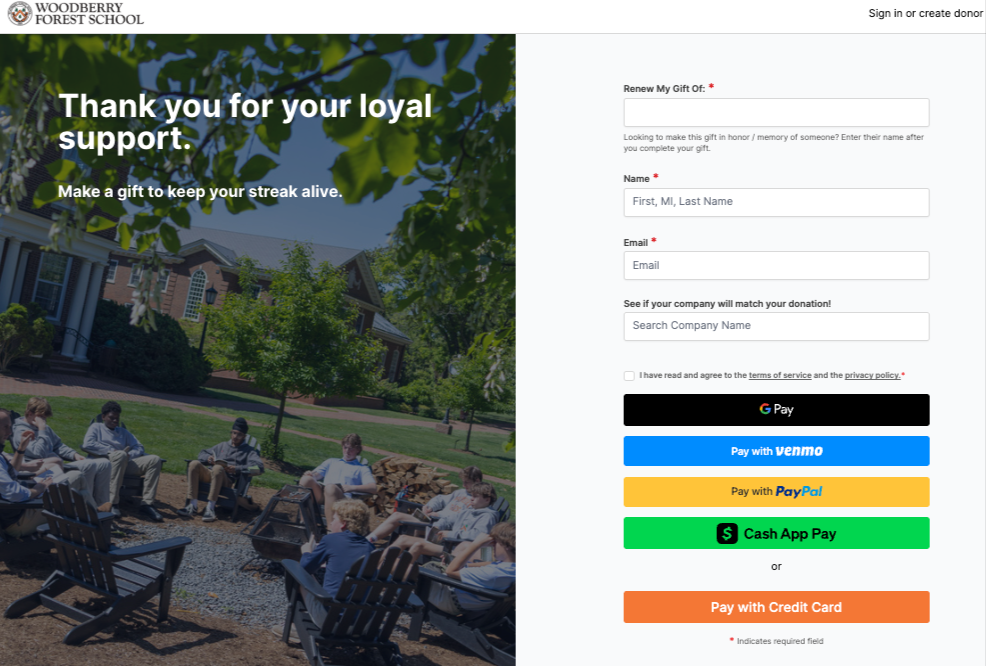 Woodberry Forest Retention Based Giving Form