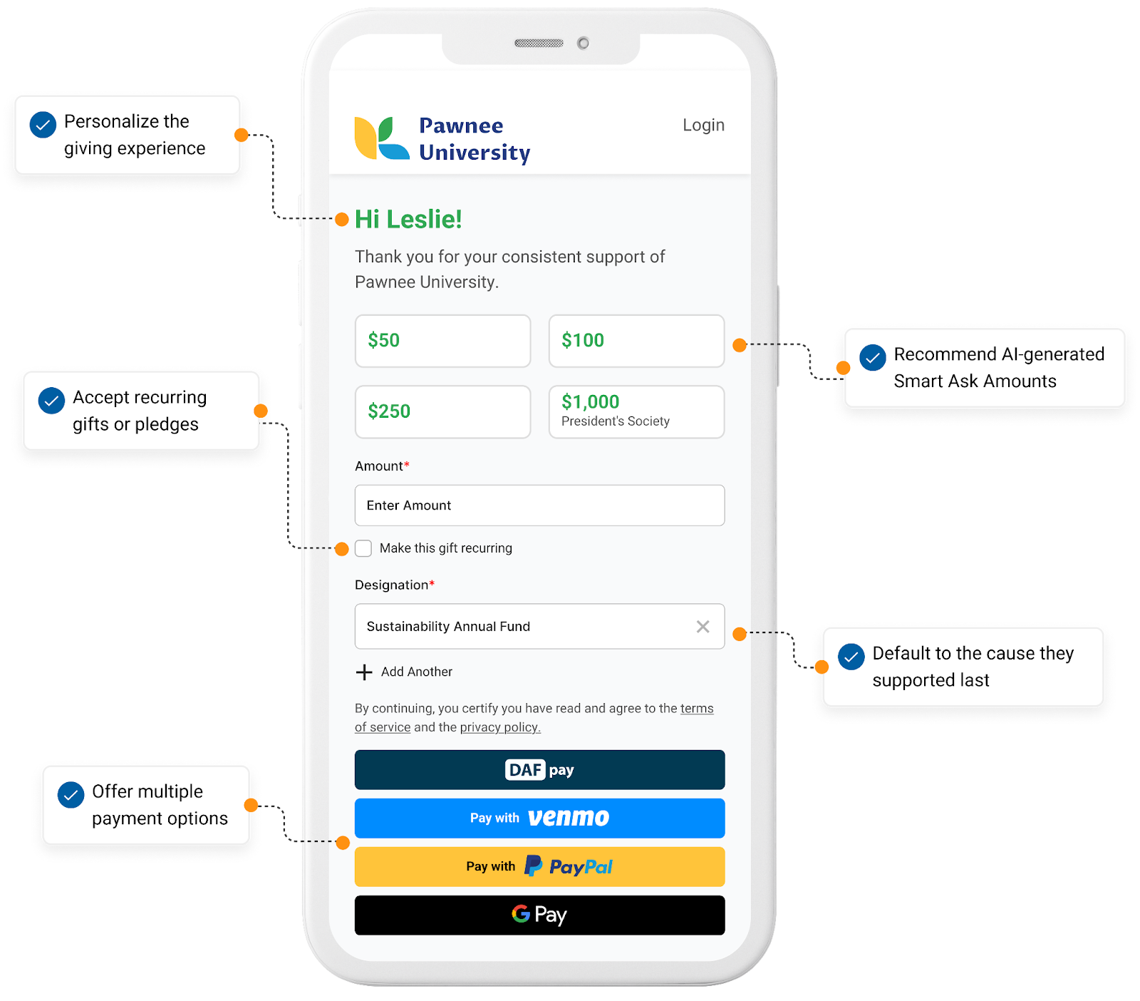 GiveCampus mobile giving form
